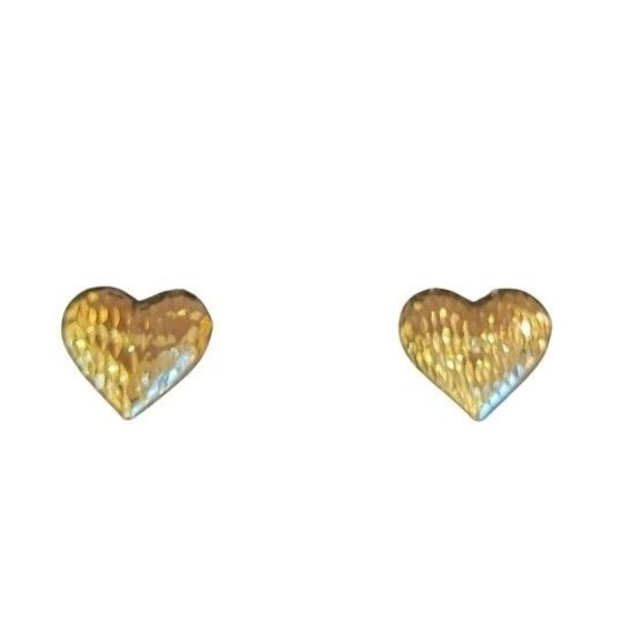 VTG Marvella Heart Gold Plated Diamond Etched Metal Earrings Studs New In Box - Picture 2 of 2